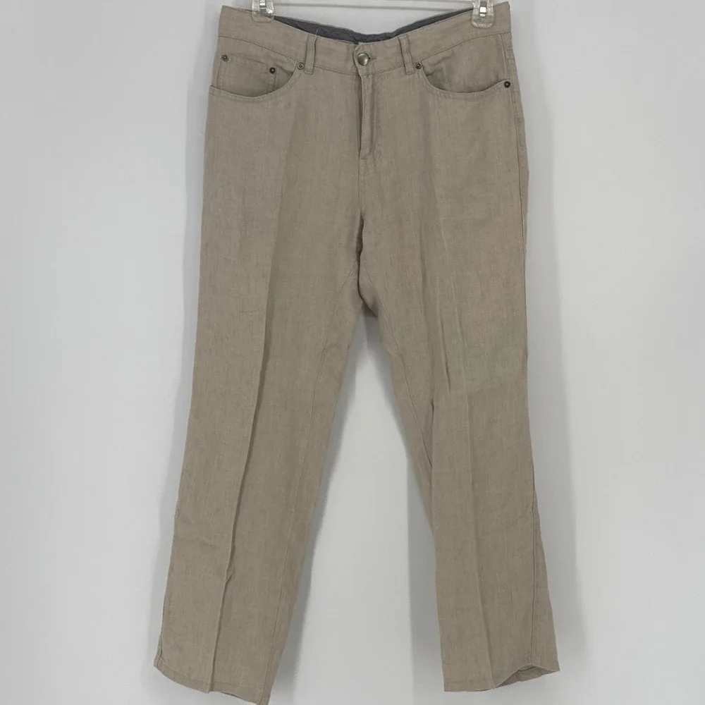 Peter Millar Pants Mens 34 Tan 100% Linen Five Pocket Luxury Casual Trousers